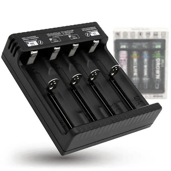 Hohm School 4 Slot 18650 Battery Charger Fits: 18650, 20700, 21700. 26650 Batteries And More 1