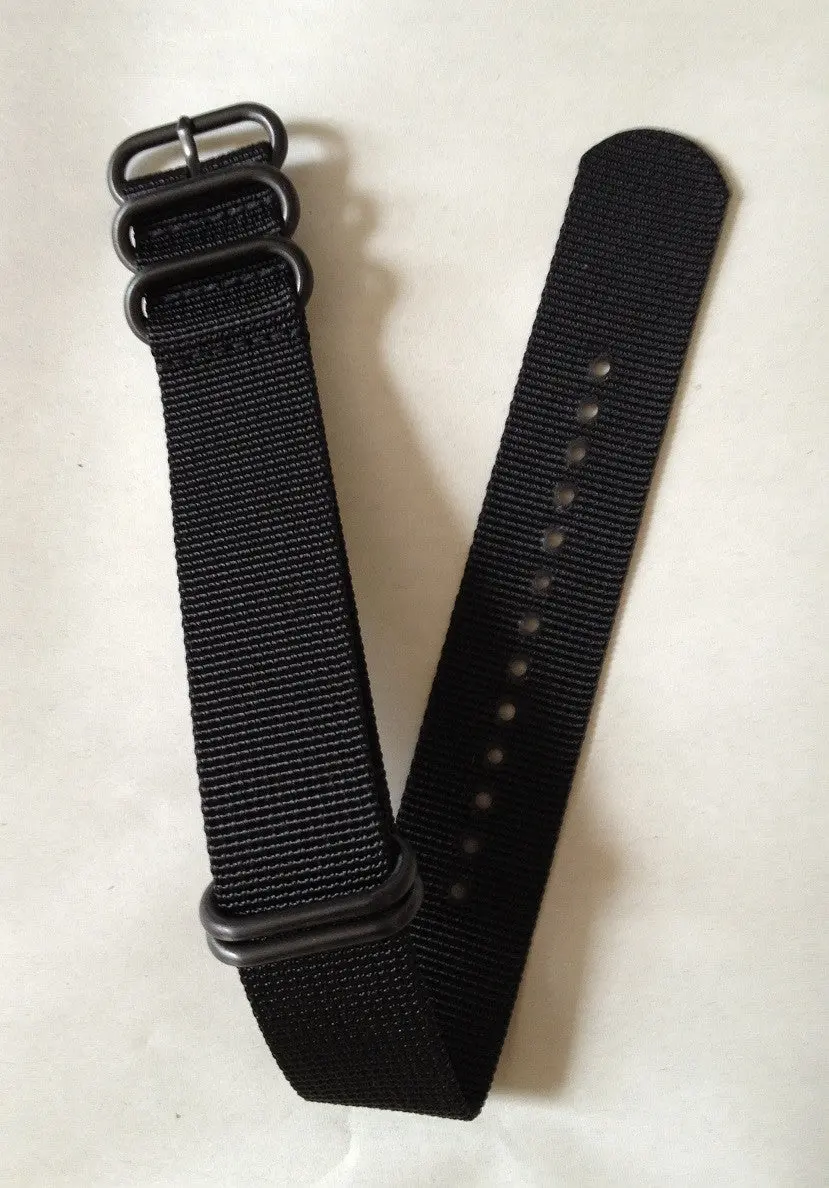 Nfw Nato Strap, Black Nylon, Black Steel Rings 1