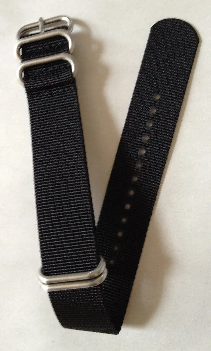 Nfw Nato Strap, Black Nylon, Stainless Steel Rings 1