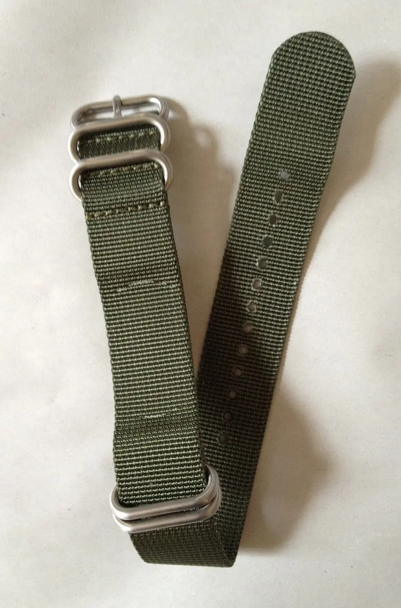 Nfw Nato Strap, Olive Green Nylon, Stainless Steel Rings 1