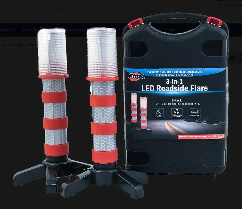 Emergency Roadside Flare 2-Pack Emergency Warning Kit Flipo 3-In-1 1