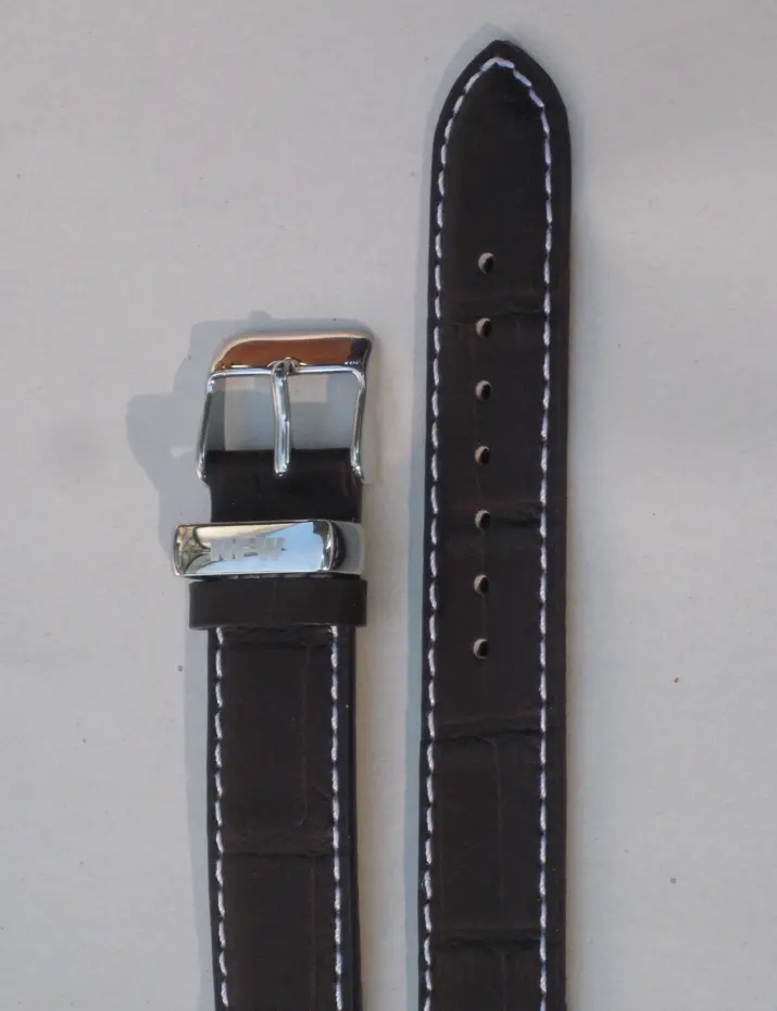 Lotus Chocolate Brown Croco-Grain Leather Strap 1