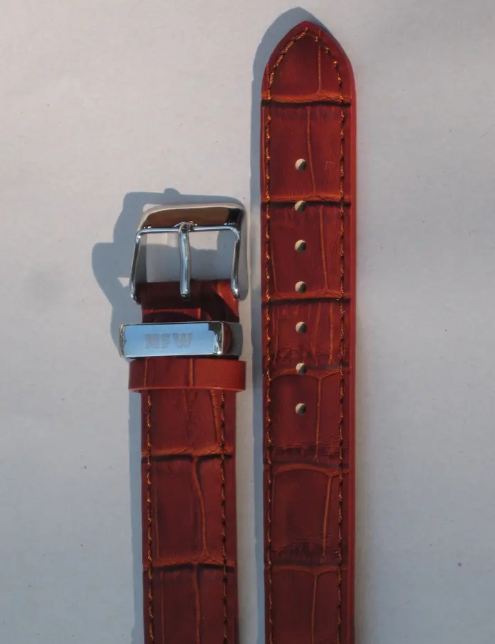 Lotus Tobacco Brown Croco-Grain Leather Strap 1