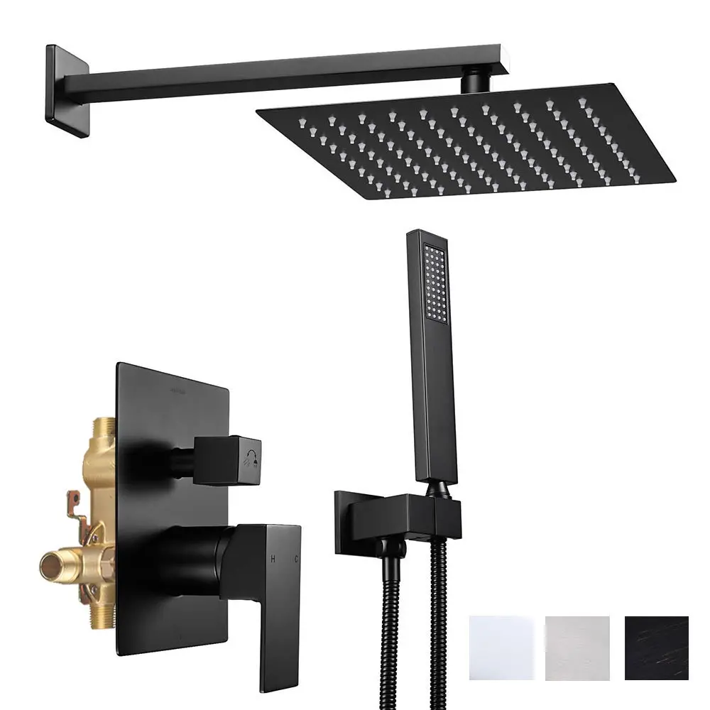Aquaterior Shower Faucet Set With Handheld 10" Square Shower Head 1
