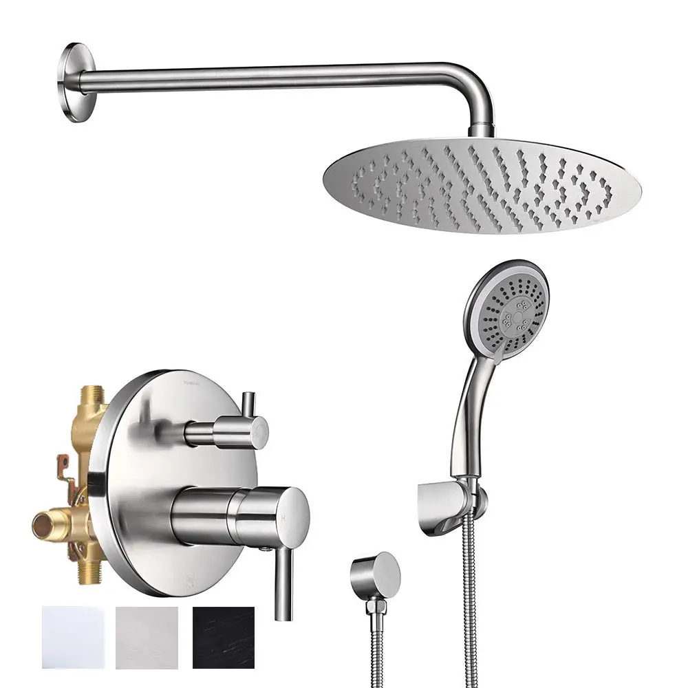 Aquaterior Shower Faucet Set With Handheld 10" Round Shower Head 1