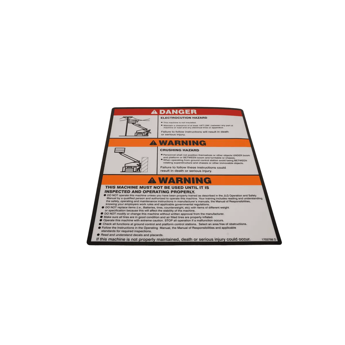 Jlg Decal, Warning Danger Mtb 1703798 1