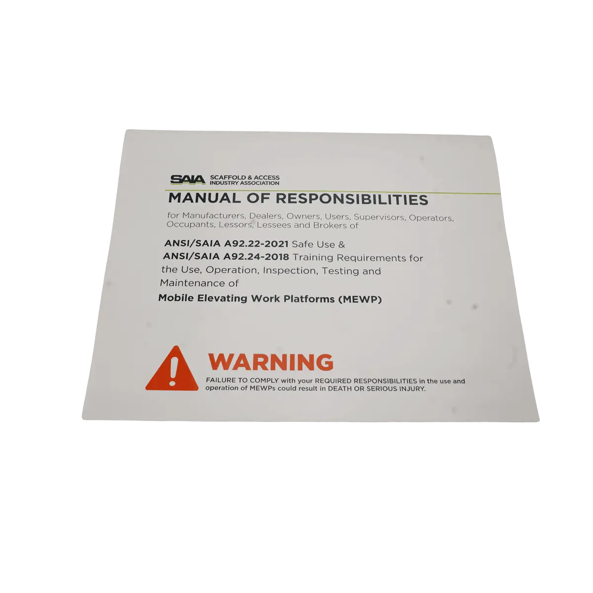 Saia Manual Of Responsibilities Ansi/Saia 3128870 1