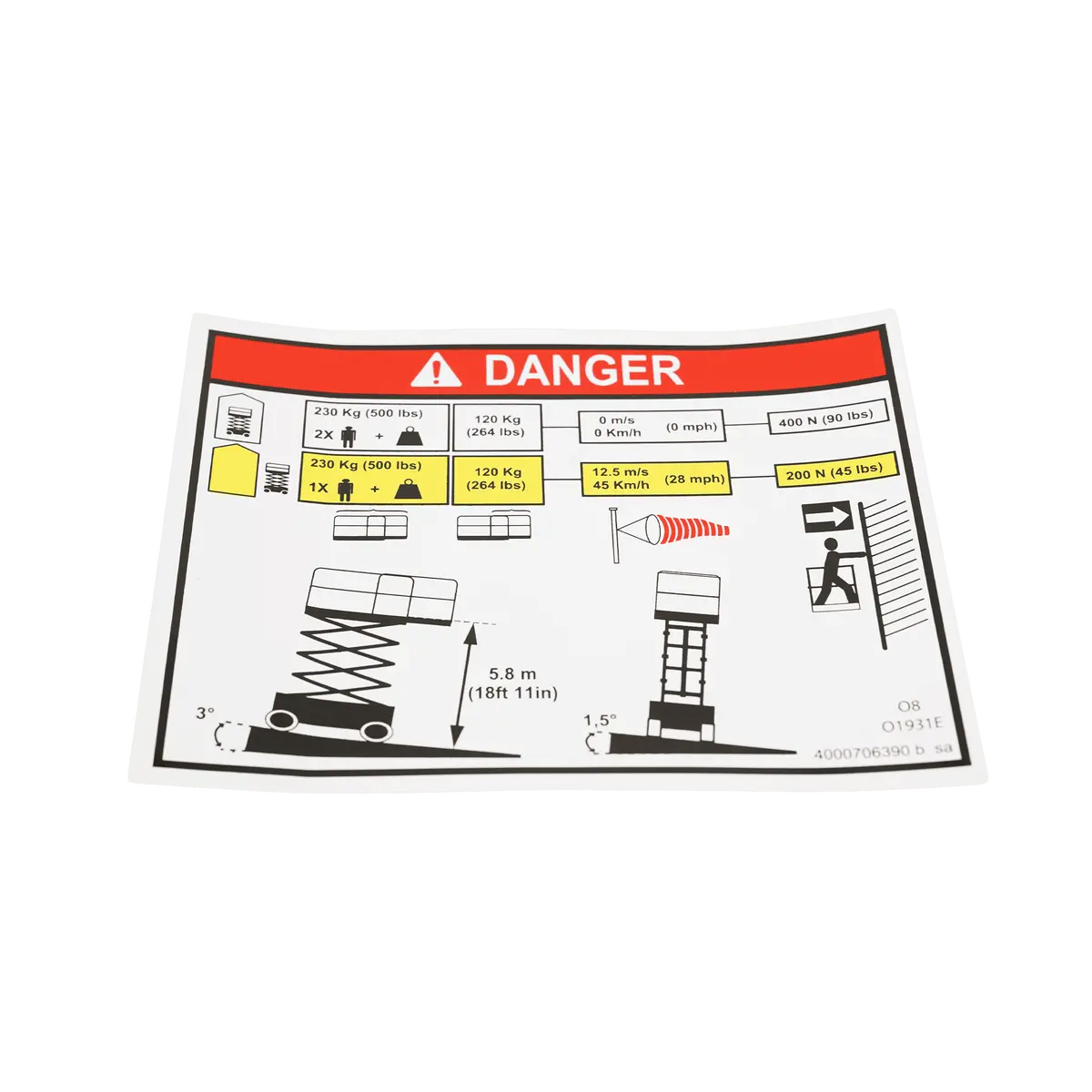 Haulotte Load Height Decal 4000706390 1
